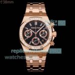 Swiss 1:1 Replica Audemars Piguet Royal Oak 38mm Black Face Diamond Rose Gold Watch 